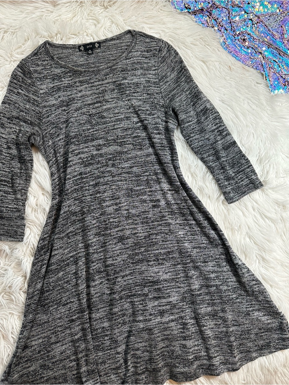 Iris • Soft Grey Half Sleeve Swing Sweater Dress
